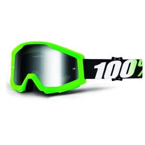 Motokrosové okuliare 100% Strata Chrome Arkon svetlo zelená, číre plexi s čapmi pre trhačky