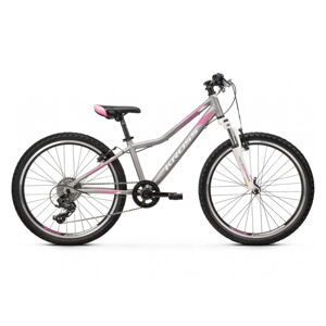 Juniorský dievčenský bicykel Kross LEA JR 2.0 24" - model 2021 strieborná/ružová/biela - 12" - Záruka 10 rokov