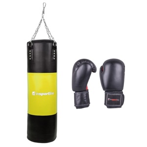 Plniace boxovacie vrece inSPORTline 50-100kg s boxerskými rukavicami čierno-žltá - 12oz