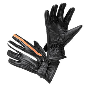 Moto rukavice W-TEC Classic čierna s oranžovým a béžovým pruhom - XXL