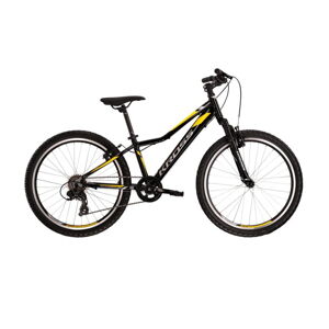 Juniorský bicykel Kross Hexagon JR 1.0 24" - model 2022 čierna/strieborná/žltá - 13"