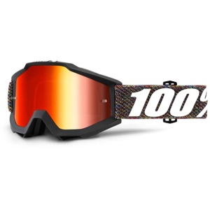 Motokrosové okuliare 100% Accuri Krick čierna, červené chróm plexi + číre plexi s čapmi pre trhač