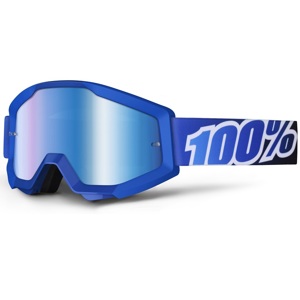 Motokrosové okuliare 100% Strata Chrome Lagoon modrá, modré chróm plexi s čapmi pre trhačky