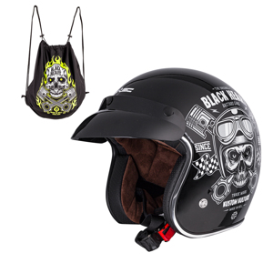 Moto prilba W-TEC Black Heart Kustom Skull, čierna lesk - S (55-56)