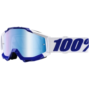 Motokrosové okuliare 100% Accuri Calgary bielo-modrá, modré chróm plexi + čire plexi s čapmi pre 